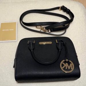 Michael Kors Black Saffiano Mini Satchel with Gold MK Charm